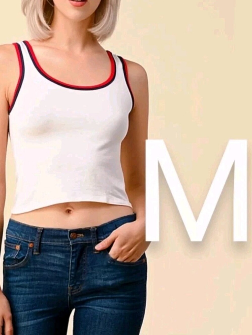 🆕White Contrast Double Binding Tank Top  Size M